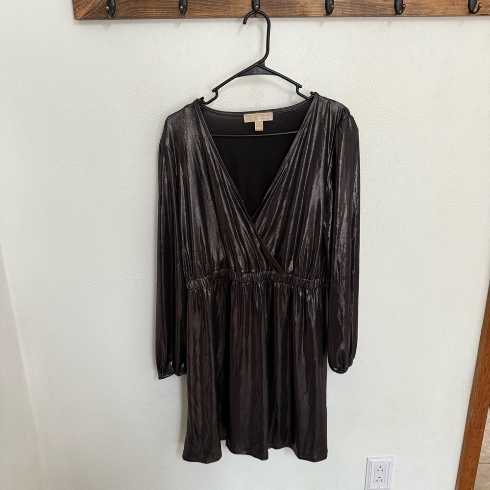 Michael Kors Metallic Gunmetal Long Sleeve Dress